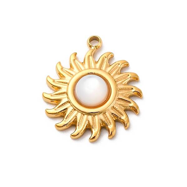304 Stainless Steel Pave Natural Shell Sun Charms