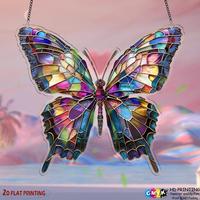 Butterfly Design Sun Catcher, Stained Glass Window Art, Weatherproof Chain Decor for Garden Yard, Garden Decoration, Home Dec...