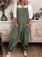 【Plus Size】 Solid Color Knot Front Wide Leg Overalls Jumpsuit without Inner Top, Casual Pocket Design Sleeveless Square N...