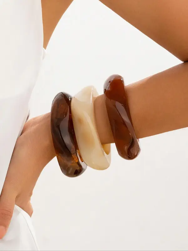 Random Pattern Amber Bracelet, Fashionable Wide Band Bracelet for Women & Girls, Elegant All-match Fashion Accessories for Da...