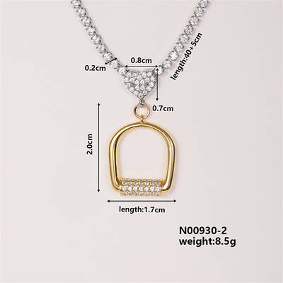 Geometric Arch Brass Micro Pave Cubic Zirconia Pendant Necklaces