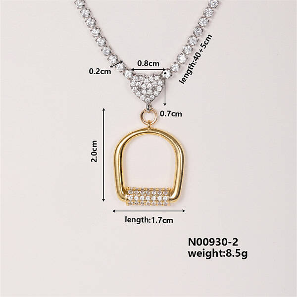 Geometric Arch Brass Micro Pave Cubic Zirconia Pendant Necklaces