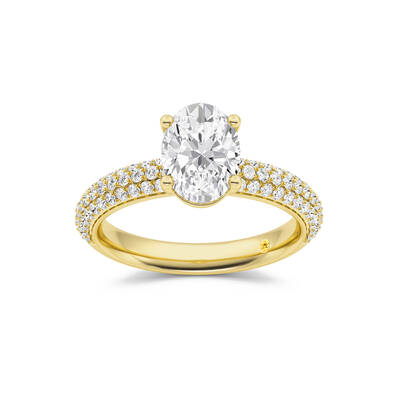 Delos Triple Row Pavé Set Oval Lab Grown Diamond Engagement Ring | 14K Yellow Gold 2 5/8 CT. TW.
