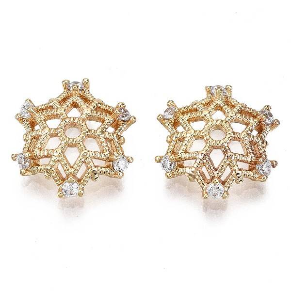 Brass Micro Pave Clear Cubic Zirconia Beads