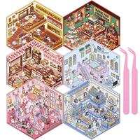 DIY 3D Sticker Scenes 6 Sets for Adults Kids, Make Your Own Mini Home/Store Scenes Stickers Animal Themes for Girls, Relieve ...