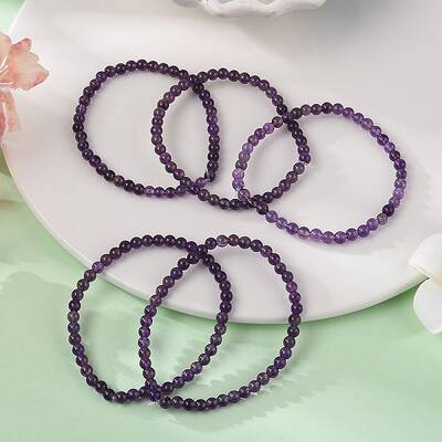 Natural Amethyst Round Bead Stretch Bracelets