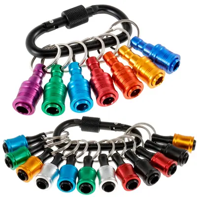 19 Counts 1/4 Inch Hex Shank Screwdriver Bit Holder Aluminum Alloy Bit Holder Keychain with Carabiner Bit Holder Extension Ba...