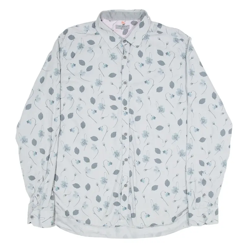 TED BAKER Mens Shirt Grey Floral Long Sleeve S