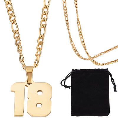 1Pc 304 Stainless Steel Figaro Chain Number Pendant Necklaces