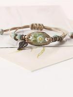 Vintage Leaf Charm Decor Braided Bracelet, Elegant Handmade Bracelet for Women & Girls, Trendy All-match & Exquisite Jewelry ...