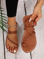 Women's Fashionable Plain Color Ankle Strap Sandals, Boho Casual Sandals, Casual Comfortable Open Toe Flat Sandals for Beach ...