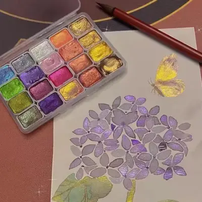 20 Colors Shimmer Watercolor Paint Set, 1 Set Random Color Watercolor Pigment Set, Fall Gifts Art Markers Supplies for Beginn...