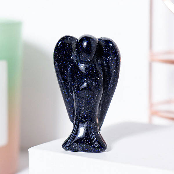 Synthetic Blue Goldstone Angel Figurine Display Decorations