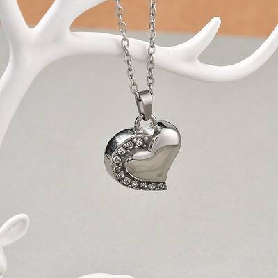 304 Stainless Steel Crystal Rhinestone Heart Urn Ashes Necklaces