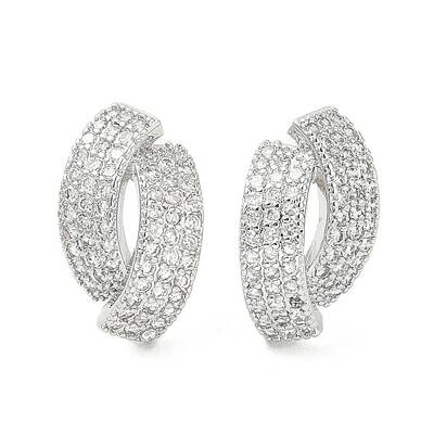 Rack Plating Brass Micro Pave Clear Cubic Zirconia Stud Earrings for Women
