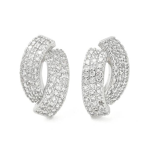 Rack Plating Brass Micro Pave Clear Cubic Zirconia Stud Earrings for Women