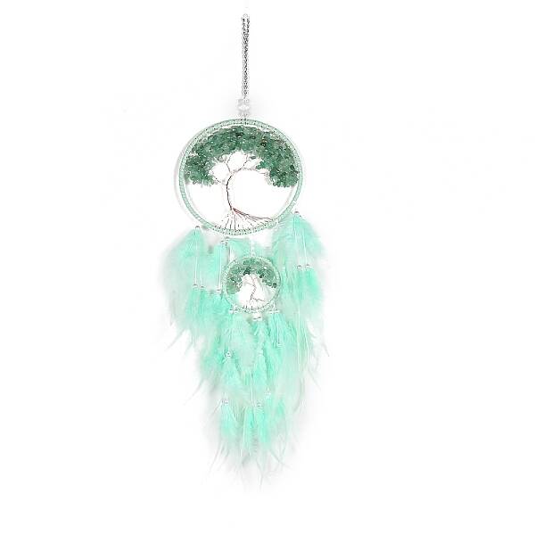 Retro Style Iron & Natural Green Aventurine Pendant Hanging Decoration