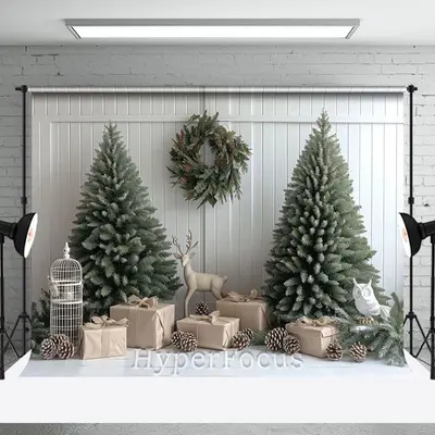 White Stripe Wall Xmas Tree Gift Christmas Backdrop - Aperturee