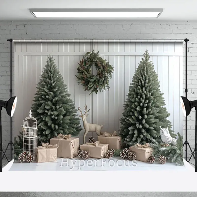 White Stripe Wall Xmas Tree Gift Christmas Backdrop - Aperturee