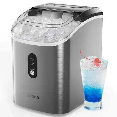 Silonn Nugget Ice Maker Countertop, Silonn Chewable Pellet Ice Machine with Self-Cleanin Function, 33lbs/24H Portable Ice Mak...