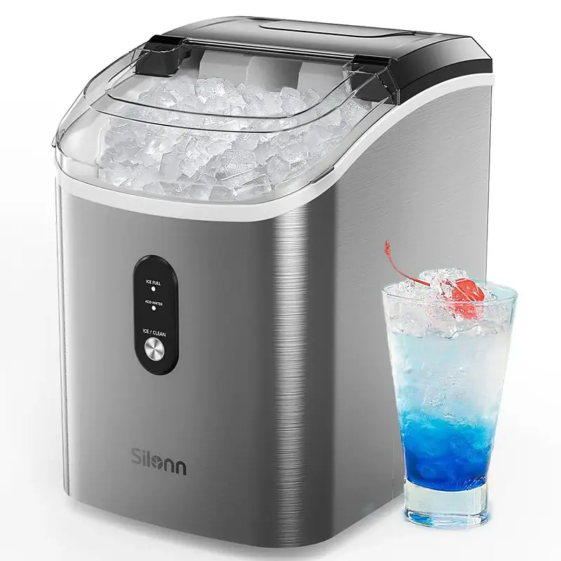 Silonn Nugget Ice Maker Countertop, Silonn Chewable Pellet Ice Machine with Self-Cleanin Function, 33lbs/24H Portable Ice Mak...