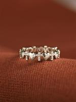 Elegant Rhinestone Decorated Cross & Heart Design Ring, Princess Ring, Stackable Ring, Fashion Accessories for Women, Trendy ...