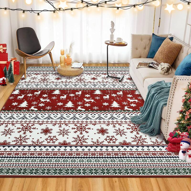 Garvee Christmas Area Rug 4x6 Non-Slip Washable Rubber Backing Low Pile Soft Red Carpet Holiday Decor Living Room Bedroom Kit...