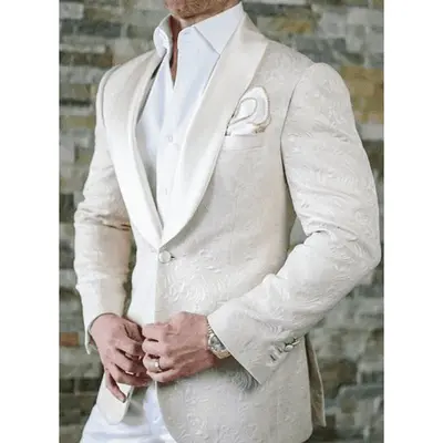 Ivory Dinner Jacket Blazer Cream Paisley Wedding Tuxedo Jacket