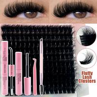 DIY Eyelash Extension Kit 120D/100D/80D Fluffy Cluster Lashes 0.07mm Ultra-Fine Natural Voluminous Lashes with Bond and Seal ...