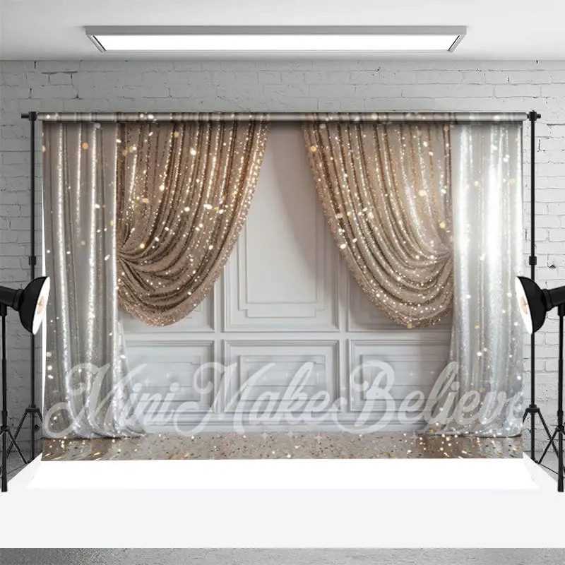 Gold Silver Curtain Sparkle Retro Photo Backdrop - Aperturee