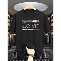 Men's Fashion Black Casual Sports T-Shirt Soft Polyester Fiber Round Neck Short Sleeve Machine Washable Essential for Summer ...