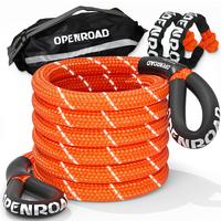OPENROAD Kinetic Recovery Tow Rope, 36000 Lbs (1in x 30ft Orange with Soft Shackle) Extreme Duty 35% Elasticity Energy Offroa...
