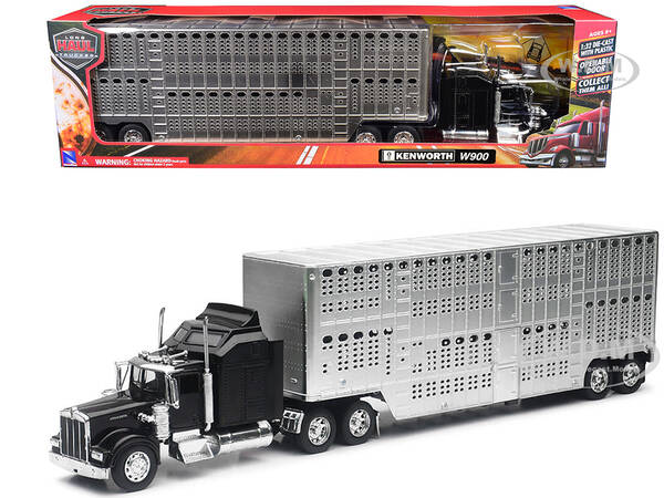 Kenworth W900 Truck Black with Pot Belly Livestock Chrome \