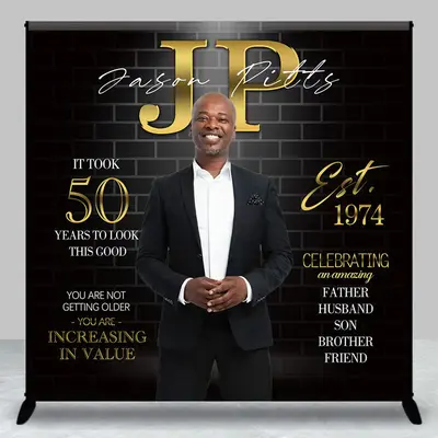 Custom Black Brick 50th Birthday Celebration Backdrop