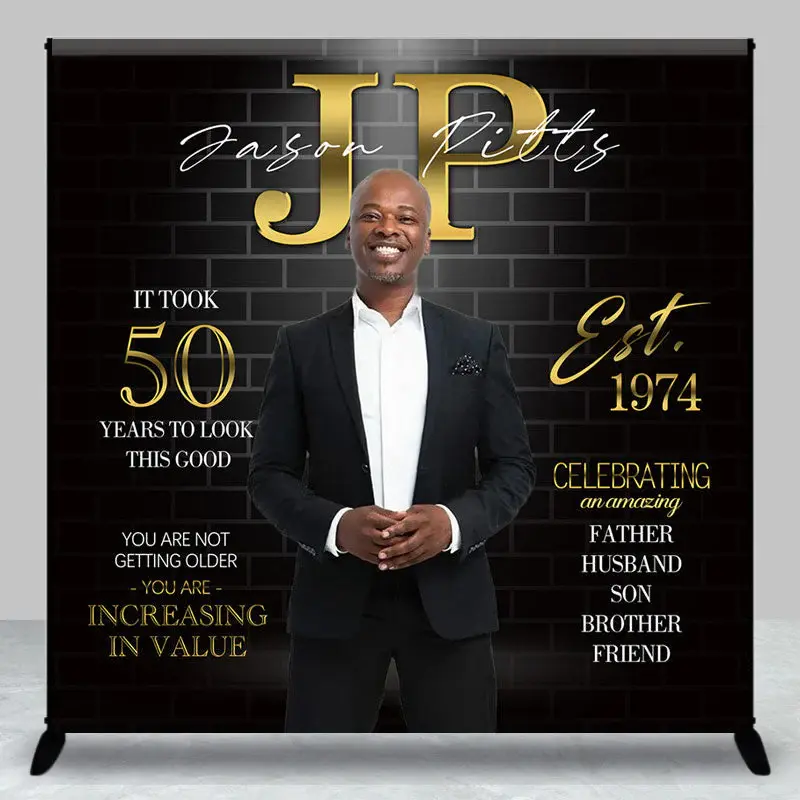 Custom Black Brick 50th Birthday Celebration Backdrop