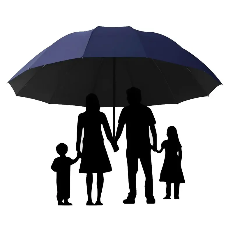 Large Solid Color Folding Umbrella, Manual Umbrella with Storage Bag, Durable Compact Umbrella for Men & Women & Family