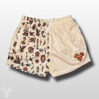 Goat Strength Half Traditional Tattoo Half Cream Shorts - 5 Inch Inseam, Breathable Elastic Workout Gym Shorts - Zipper Pocke...