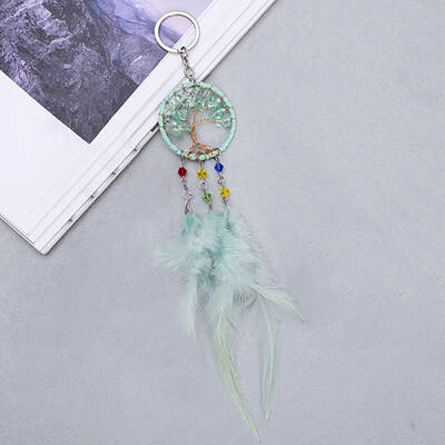 Natural Green Quartz Tree of Life Keychain