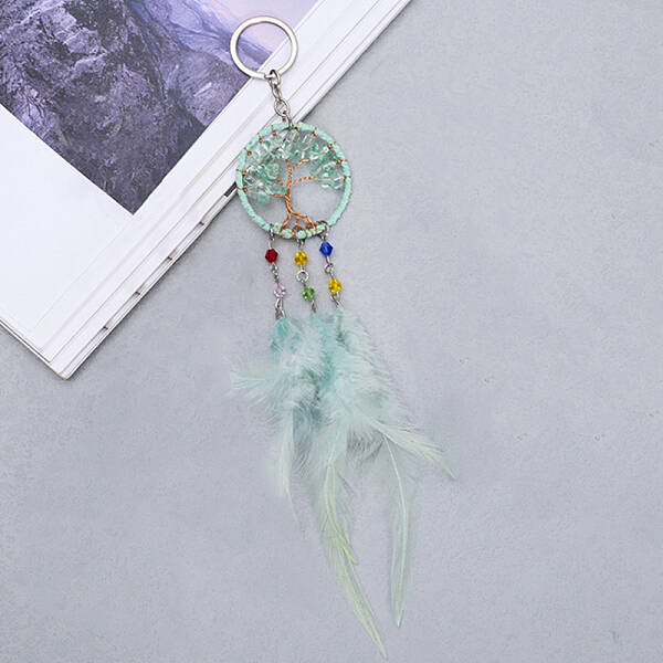 Natural Green Quartz Tree of Life Keychain