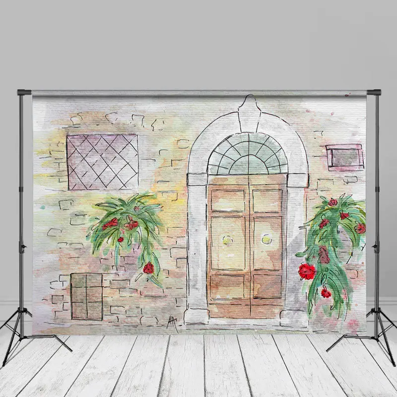 Hand Paint Brick Wall Window Door Backdrop For Photo - Aperturee