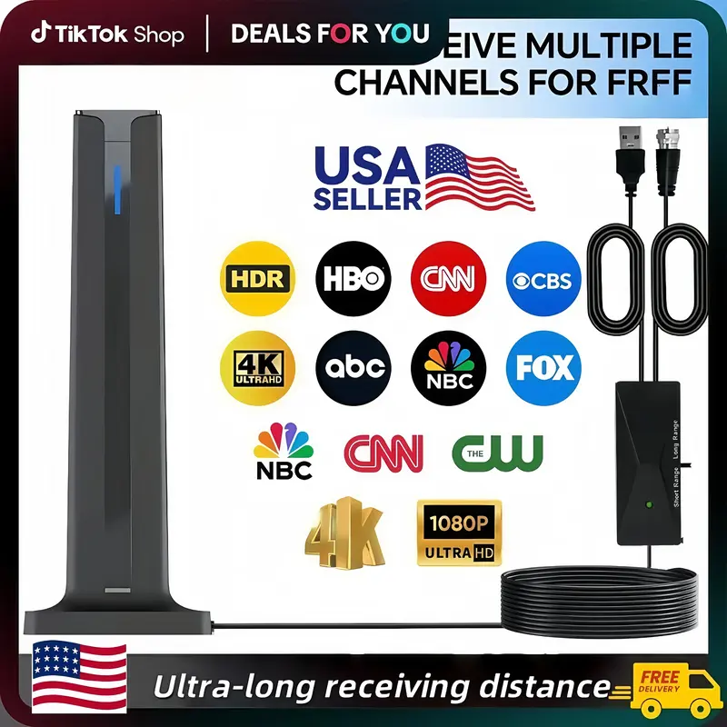 2025 TV Antenna Digital HD Antena Indoor HDTV 1080P 4K Long Range fathersdaygift Portable Antenna Hdmi Output Black
