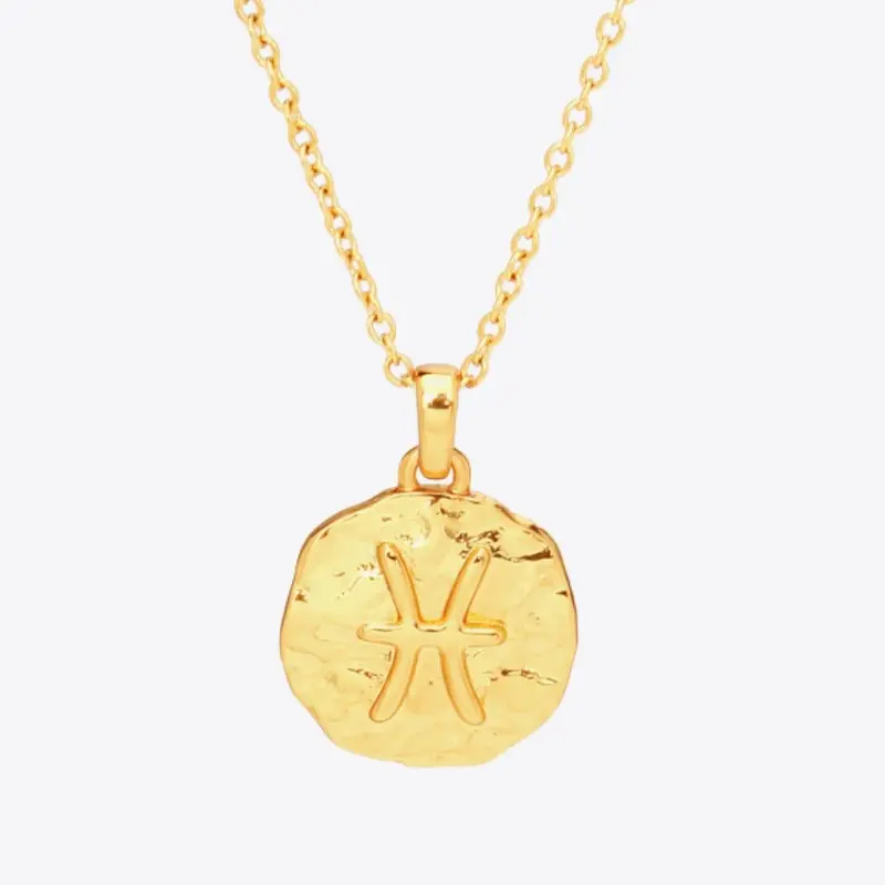 18K Gold Star Sign Zodiac Constellation Pendant Necklace - Circle