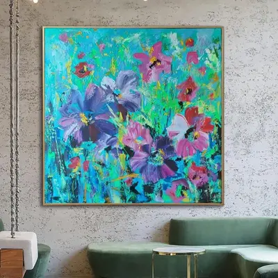 Large Abstract Colorful Flowers Paintings on Canvas Original Floral Art Contemporary Art Modern Textured Painting | FLORAL RE...
