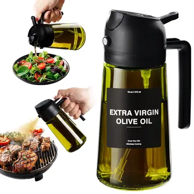 2-In-1470ML Spray Bottle for Olive Oil, Multi-Functional Kitchen Dispenser, Ideal for Cooking, Air Frying, Baking, Salads & G...