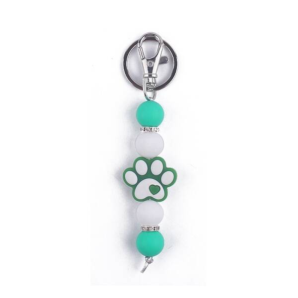 Round & Dog Paw Print Silicone Beaded Keychain