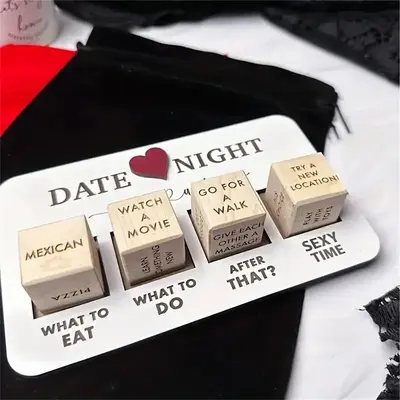 Wooden Date Dice Set, 1 Set Couple Game Dice, Fun Dating Game Dice for Bachelorette Parties, Bar Events and Adult Themed Part...