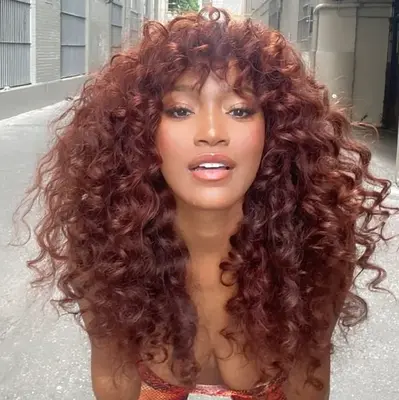 Reddish Brown Curly Wig with Full Bangs Cost-effective To-Go Wig 10A Human Hair Wigs