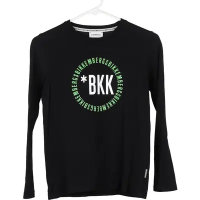 Age 9-10 Bikkembergs Spellout Long Sleeve T-Shirt - Small Black Cotton