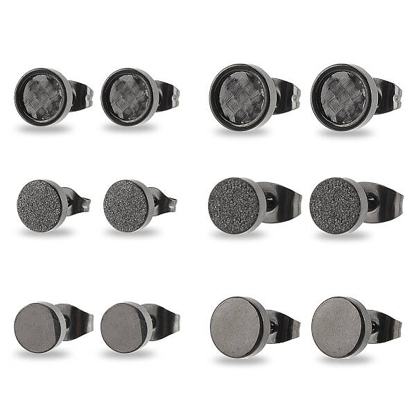 2 Pairs 2 Size 304 Stainless Steel Flat Round Stud Earrings for Men Women