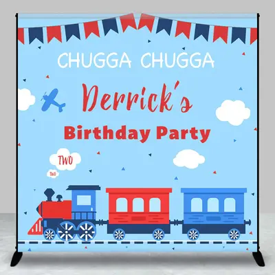 Aperturee Chugga Toy Train Blue Custom 2Nd Birthday Backdrop | Happy Birthday Backdrop | Custom Happy Birthday Banner | Custo...